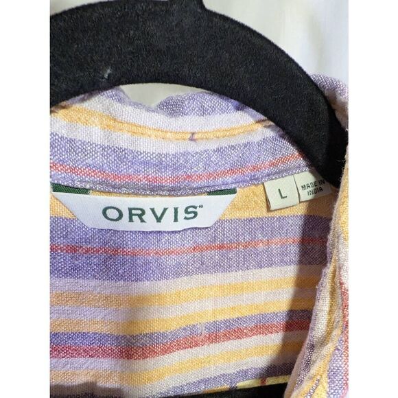 Orvis Linen Top Striped Sleeveless Shirt Pockets Women's L - Picture 3 of 5